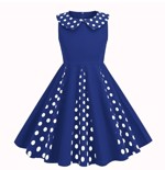 Børne 50ér kjole; Mini Miss Ladybug, blå